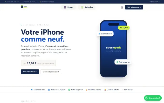 ScreenGrade homepage on desktop